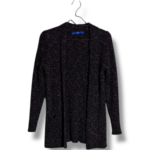 Apt. 9 Black and Purple Chunky Knit Open Front Long Sleeve Cozy Cardigan Sweater - Picture 13 of 16